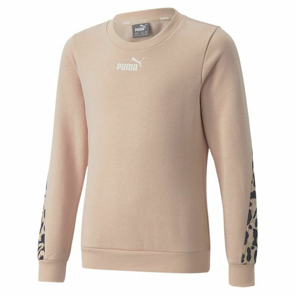 Hoodless Sweatshirt for Girls Puma Alpha Crew Neck Beige Leopard Pink 13-14 Years