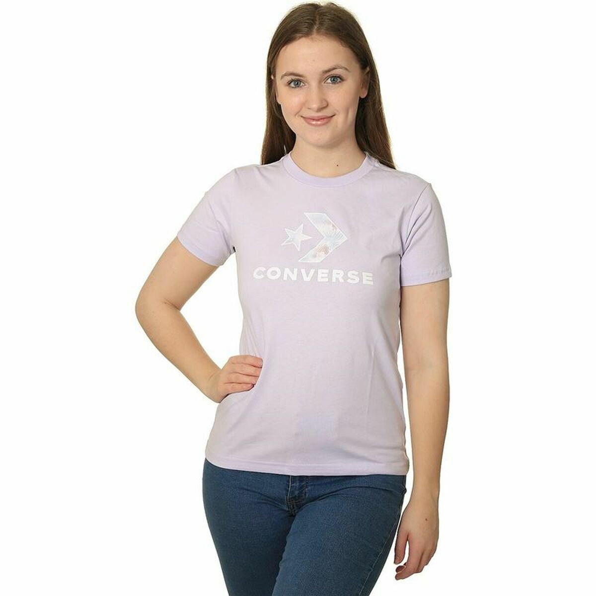 Women’s Short Sleeve T-Shirt Converse Seasonal Star Chevron Lavendar M