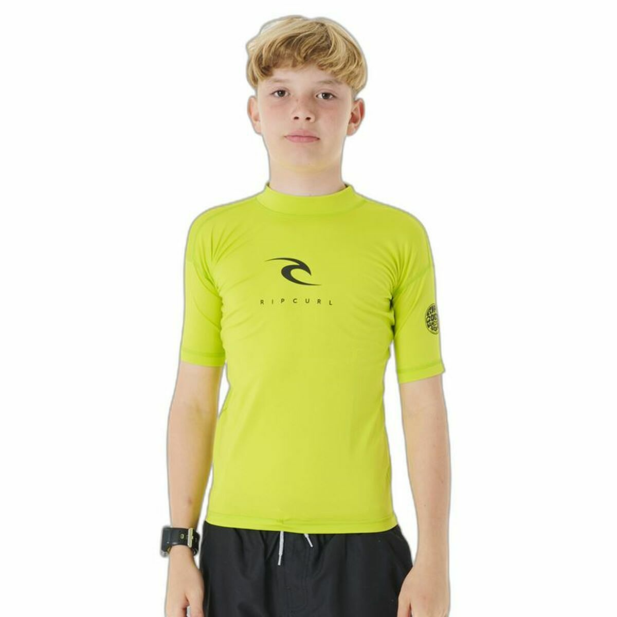 Child's Short Sleeve T-Shirt Rip Curl Corps S/S Rash Yellow Surf Lycra 16 Years