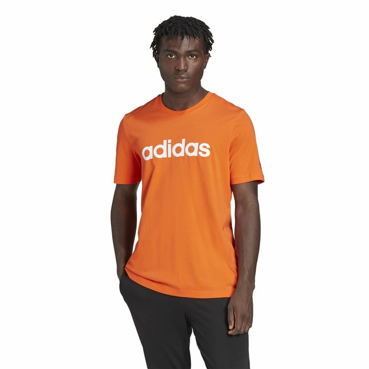 Men’s Short Sleeve T-Shirt Adidas  Essentials Embroidered Linear Orange S