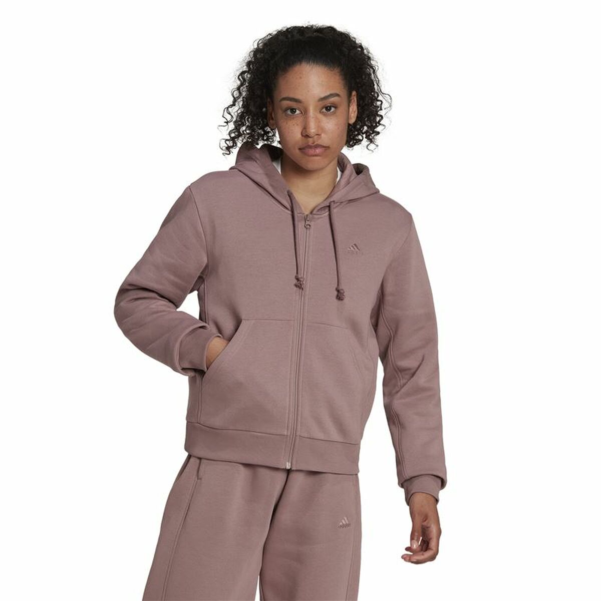 Women’s Zipped Hoodie Adidas ALL SZN Fleece Coffee 2XS
