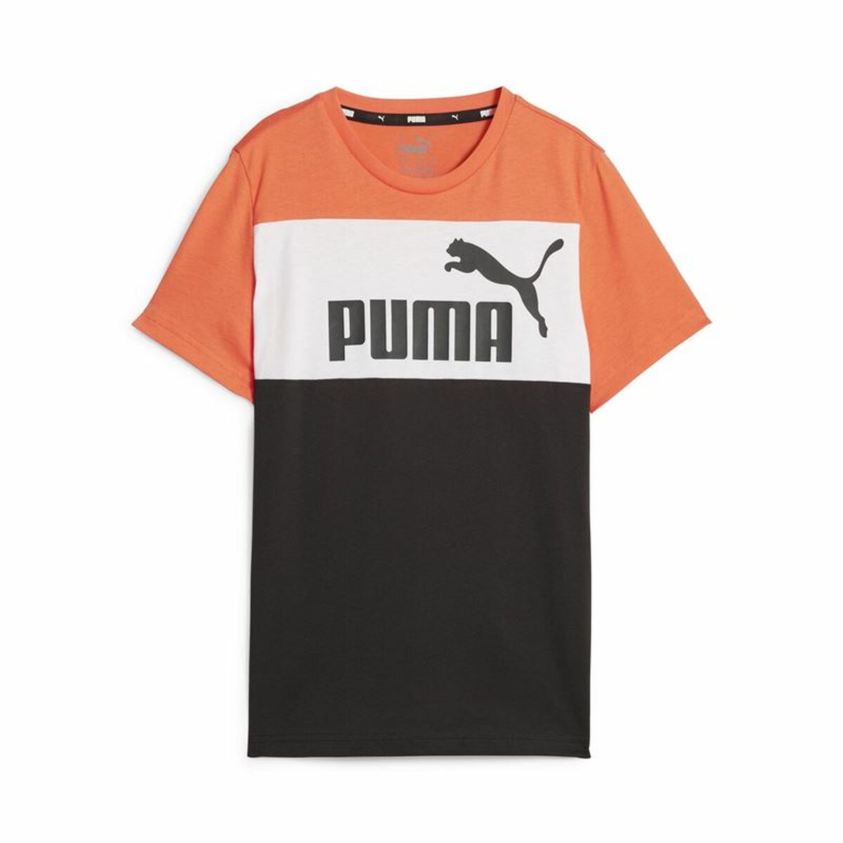 Child's Short Sleeve T-Shirt Puma Ess Block Black Orange 9-10 Years